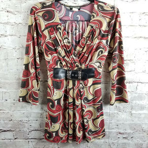JTB Ruched Blouse Top W/Belt Accessory Red/Gold